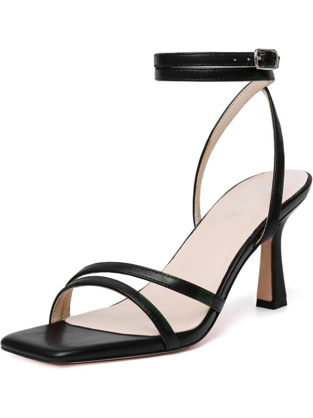 Women's Black Sandals Strappy Heels Ankle Strap Lace Up Square Open Toe Heels